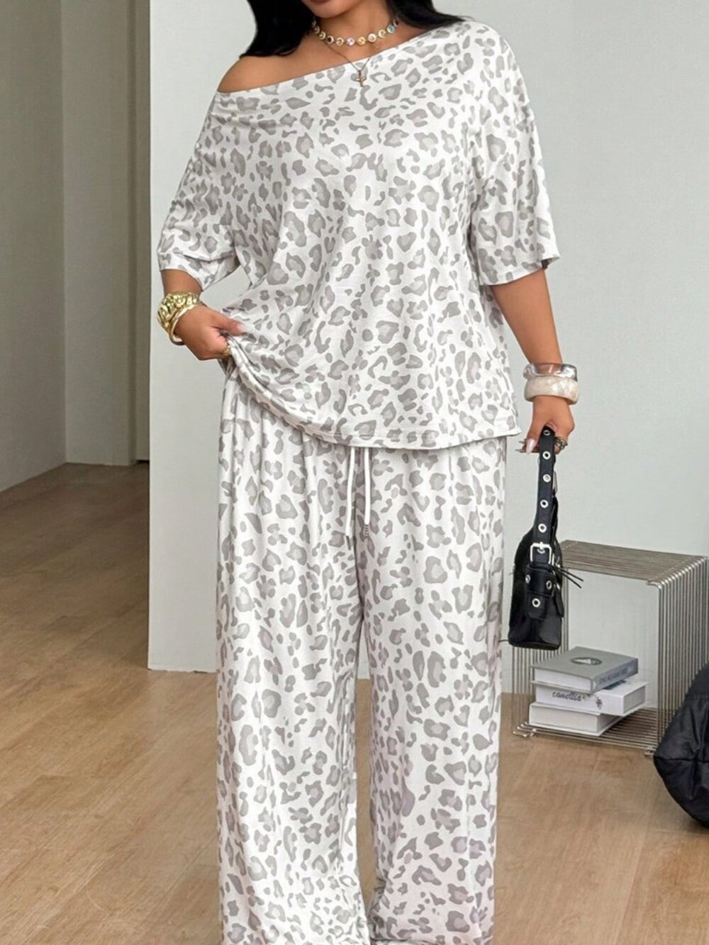 Multicolor Casual Women's Asymmetrical Pocket Loose Fit Long Pants Set